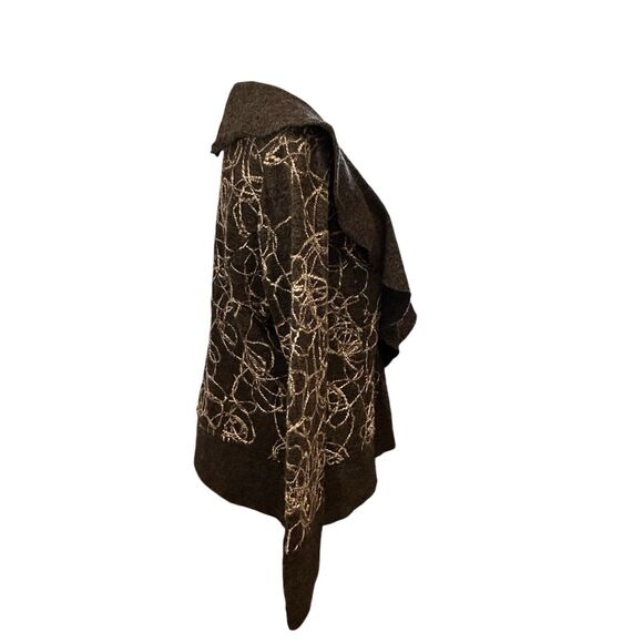 WILLI SMITH Women Cardigan Sweater Gray Boiled Wool Embroidered Flounce Collar L - Picture 10 of 13